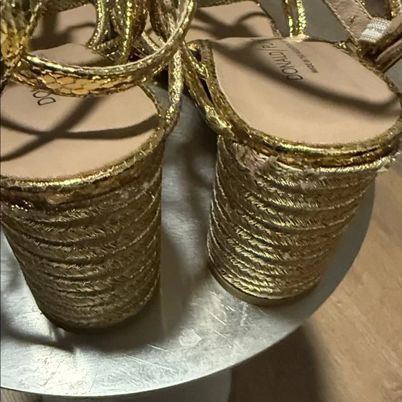 Pre-Owned Donald J. Pliner Gold Strappy Block Heels - Picture 8 of 16